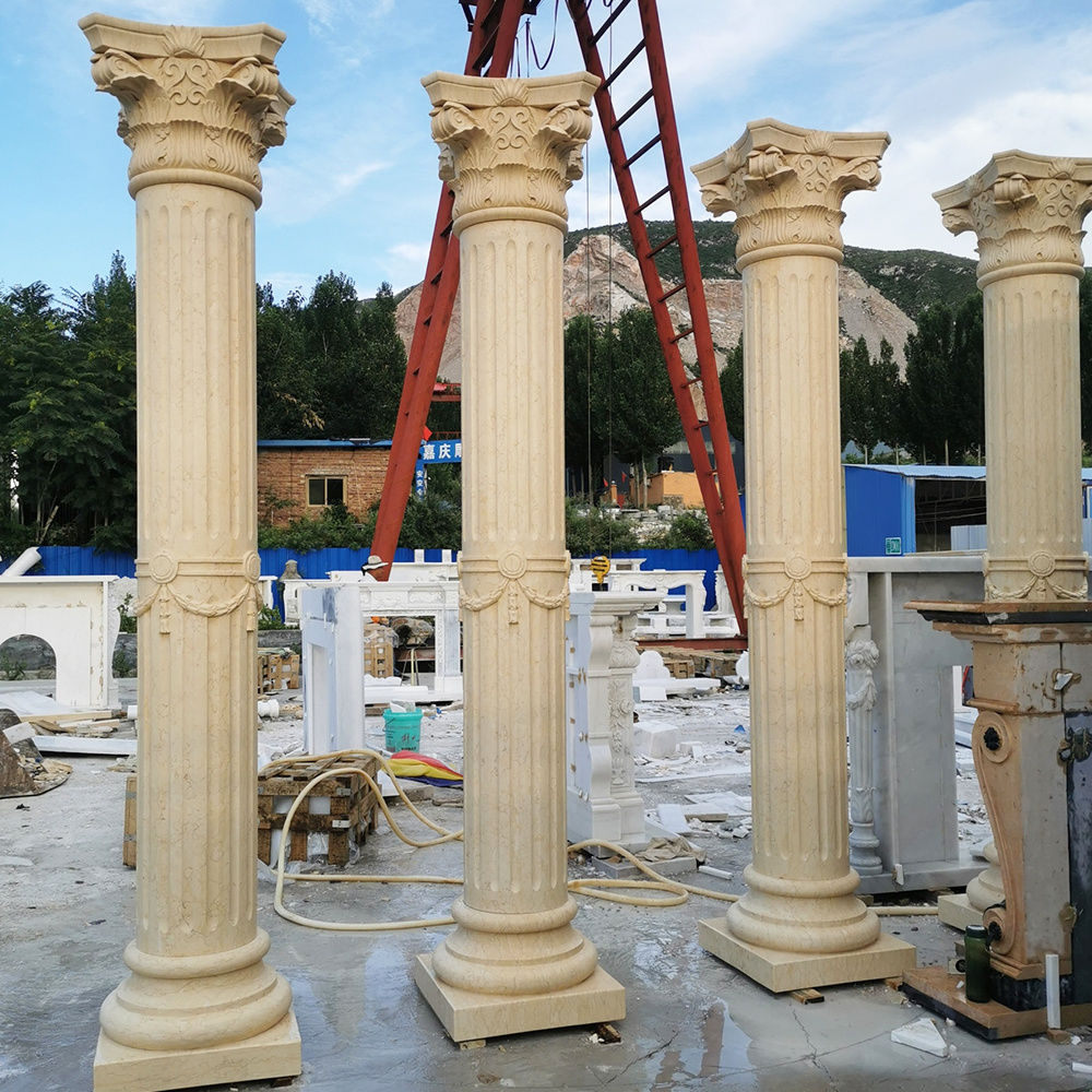 Home Decoration Roman Pillar Natural beige Marble Column