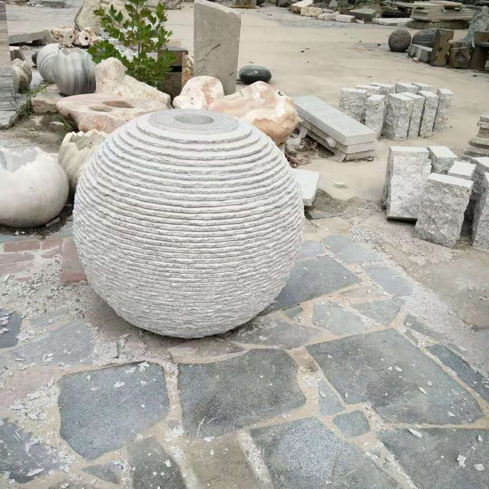 Outdoor decoration stone ball fountain garden landscape stone ribbed sphere water fountain