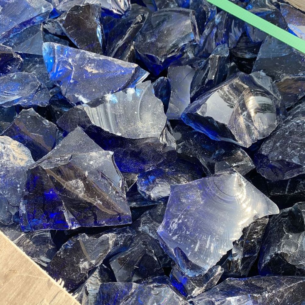 Custom colored recycled crushed glass rock navy blue slag glass for landscaping