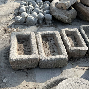 Old stone trough square small grey granite outdoor flower port