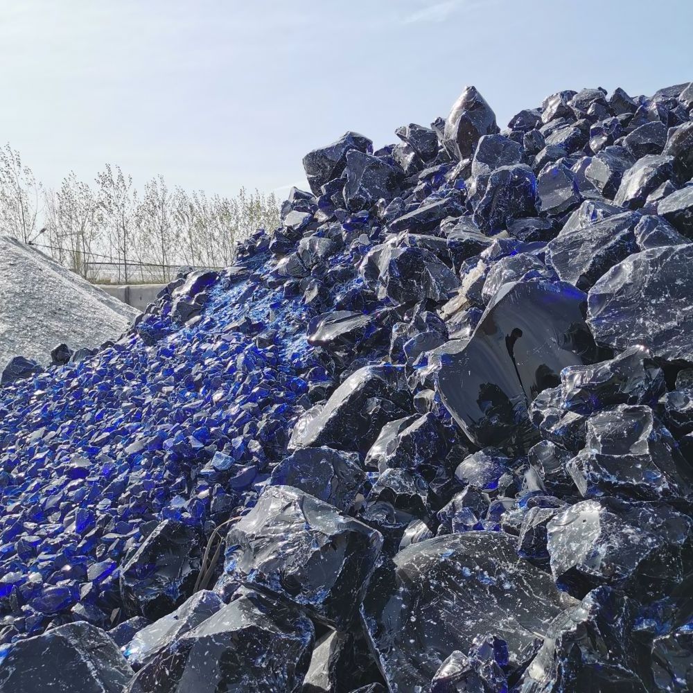 wholesale colored large landscaping slag glass blue glass rocks rock