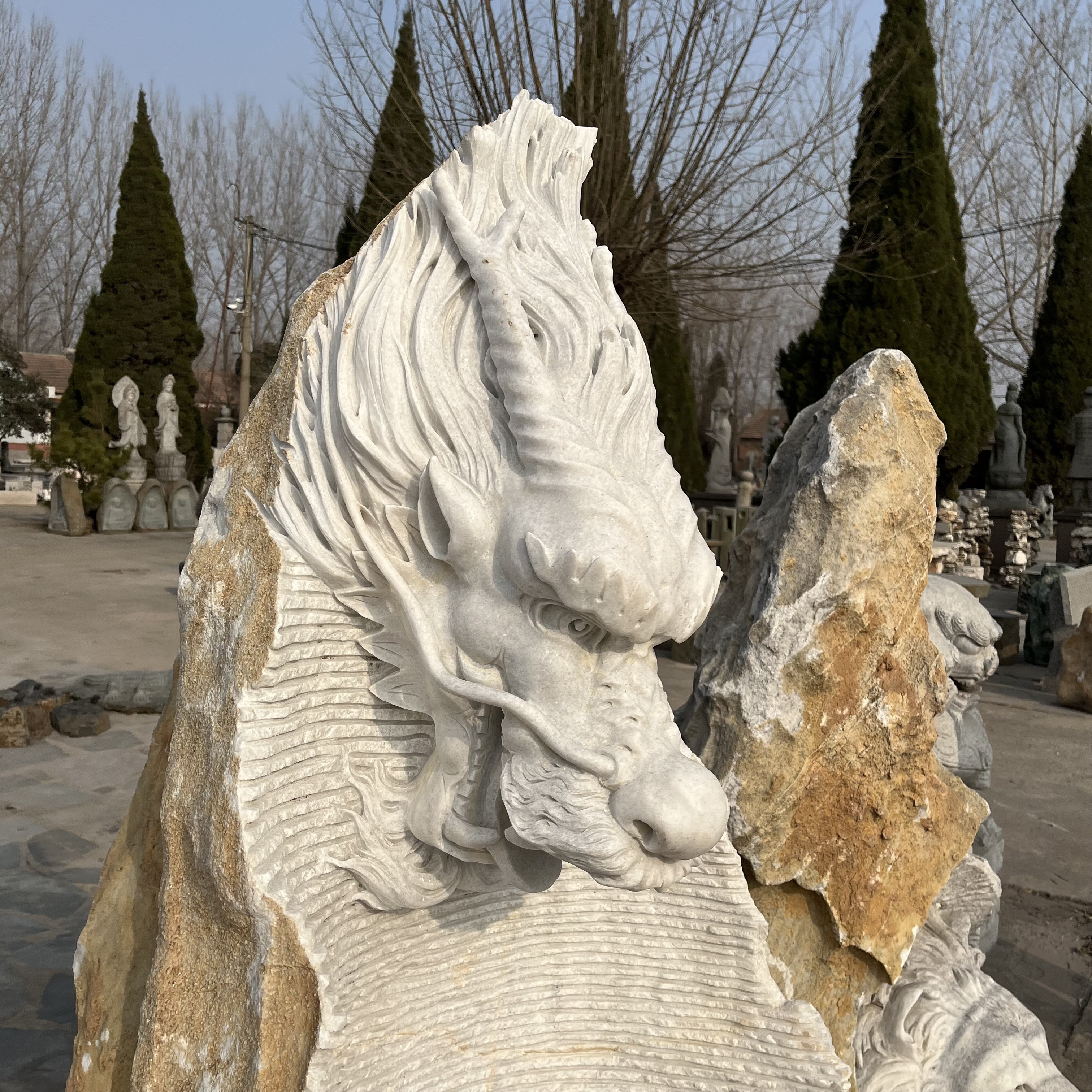 statue garden stone decoration marble antique stone outdoor water fountain dragon head fountain