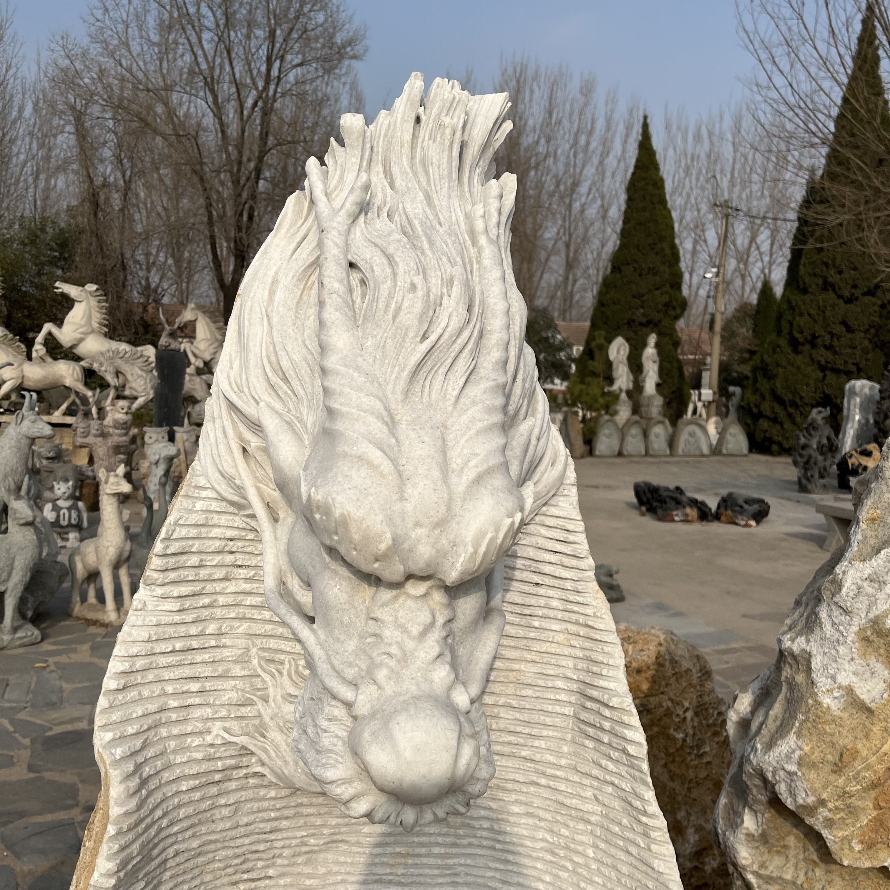 statue garden stone decoration marble antique stone outdoor water fountain dragon head fountain