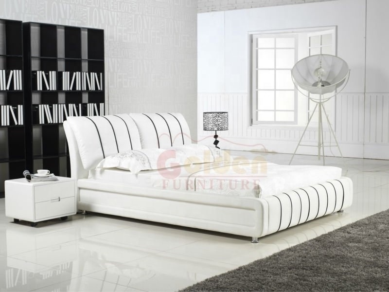 latest design bed european Luxury Modern Italian Style hotel soft bed Synthetic white leather king bed frame