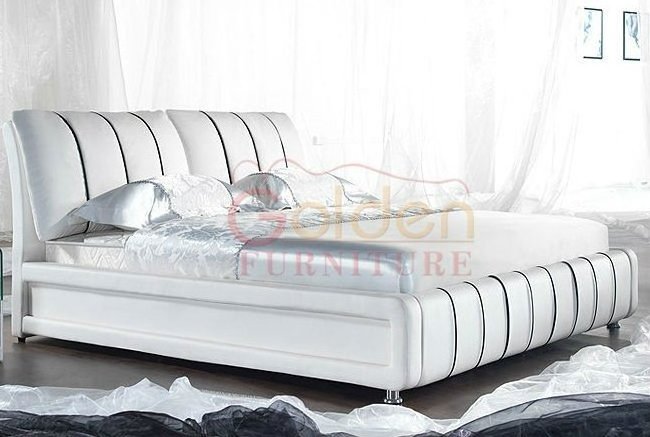 latest design bed european Luxury Modern Italian Style hotel soft bed Synthetic white leather king bed frame