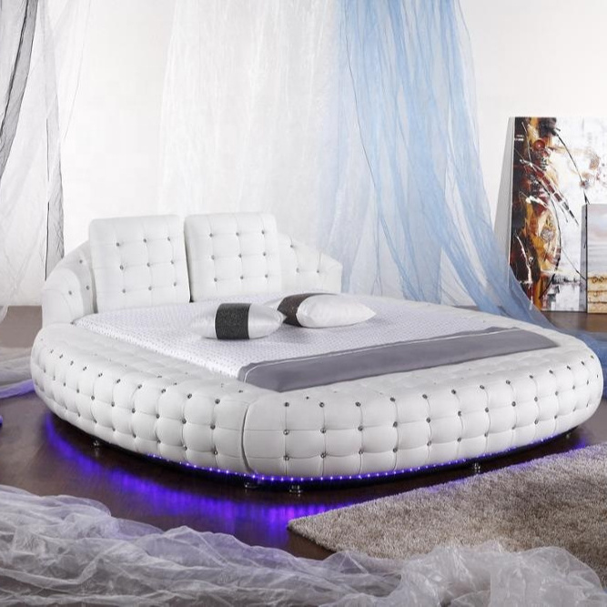 latest design bed bedroom sets Synthetic Leather Modern Stylish Cheap Round Designs Bed Frame bedroom bed