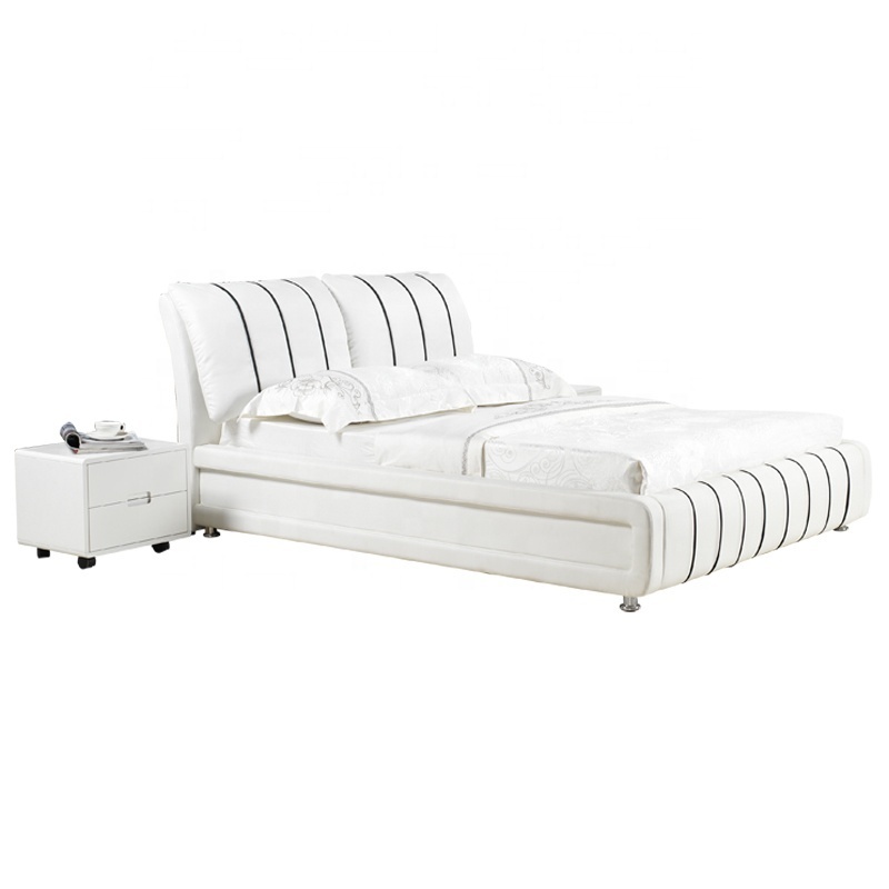 latest design bed european Luxury Modern Italian Style hotel soft bed Synthetic white leather king bed frame