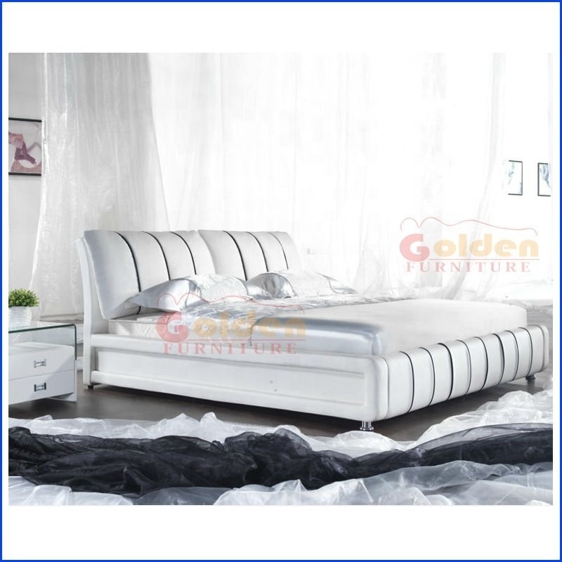 latest design bed european Luxury Modern Italian Style hotel soft bed Synthetic white leather king bed frame