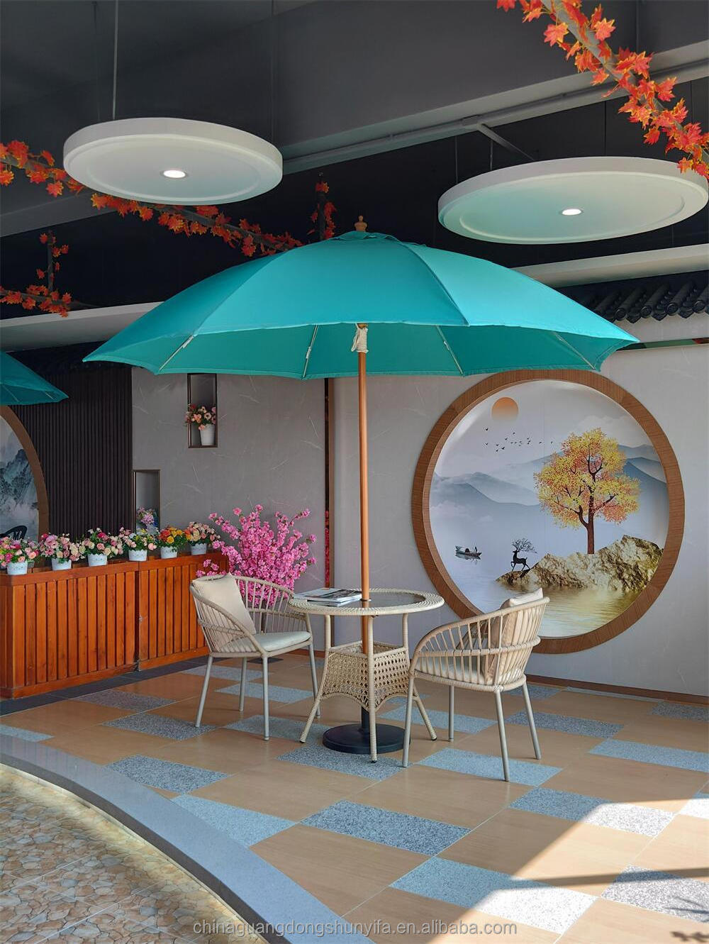 customized big size huge outdoor umbrella bear coffee drink bar parasol telescopic patio umbrella 5*5