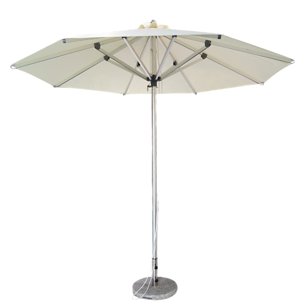 premium beach cetre pole umbrella patio stripped white uv foldable umbrella custom aluminum pole cool cabana umbrella with pre