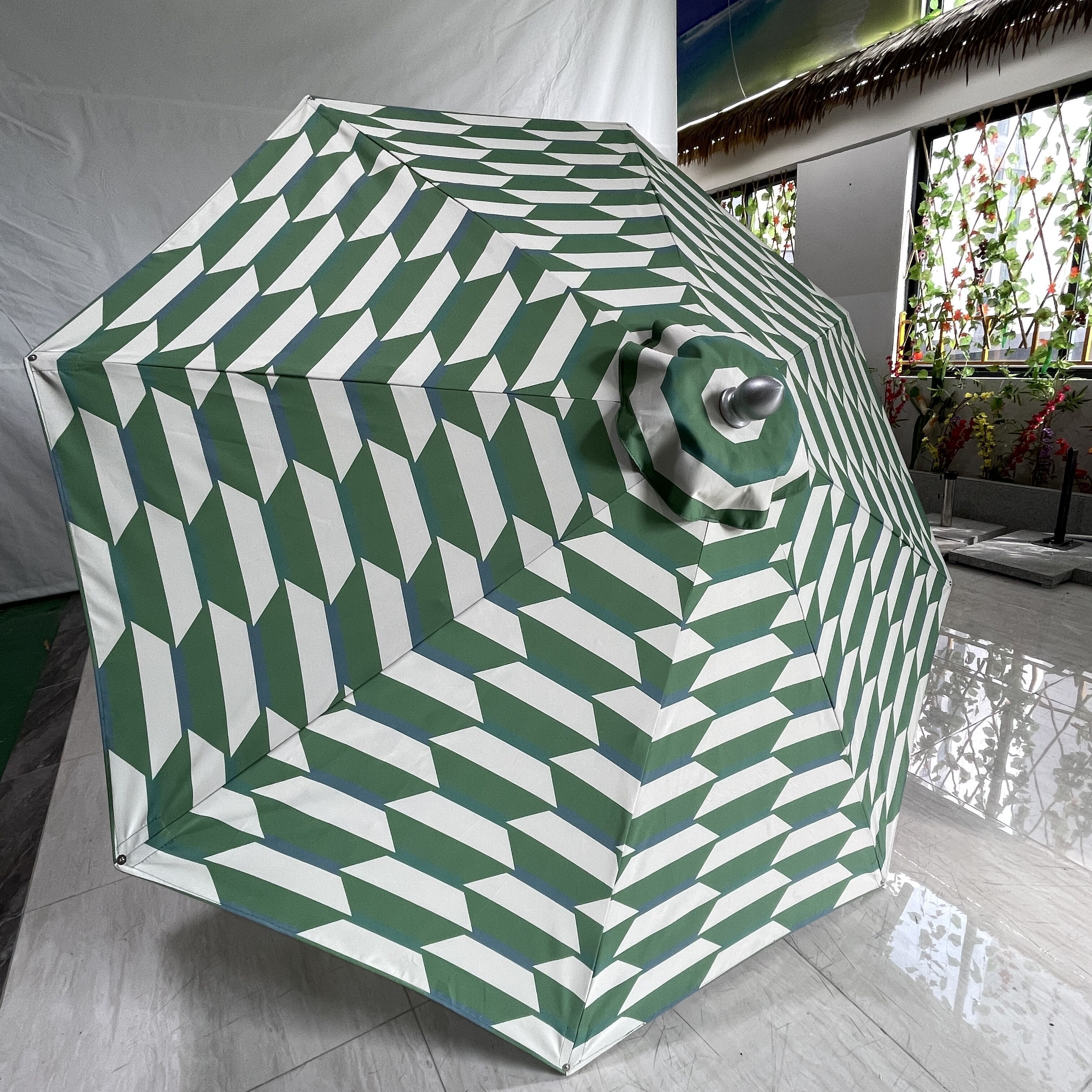 umbrella making materials striped patio umbrella parasol wedding  white and  green centre pole  umbrella