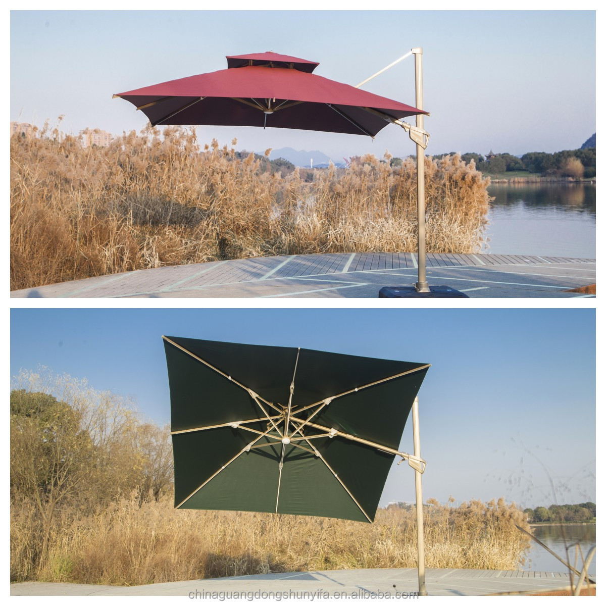 furniture parasol Square Roma Umbrella two tops cantilever patio courtyard umbrella parasol 3*3 meter  (10*10 Ft)