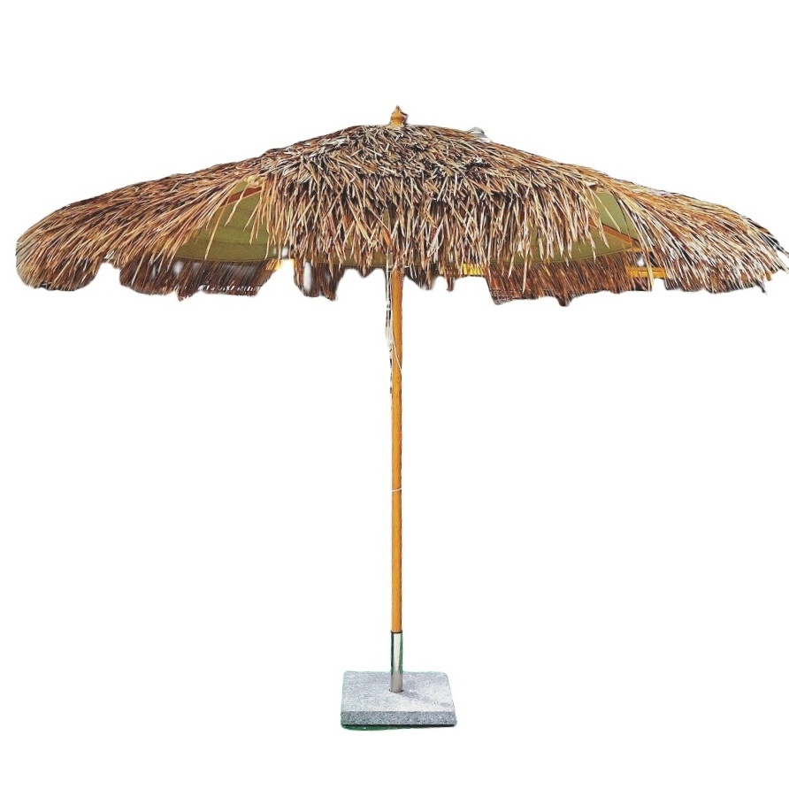 Crank Open System 10 Feet Beach Umbrella Tiki Thatched Hula Umbrella Straw Parasol Umbrella in Natural Retro Style