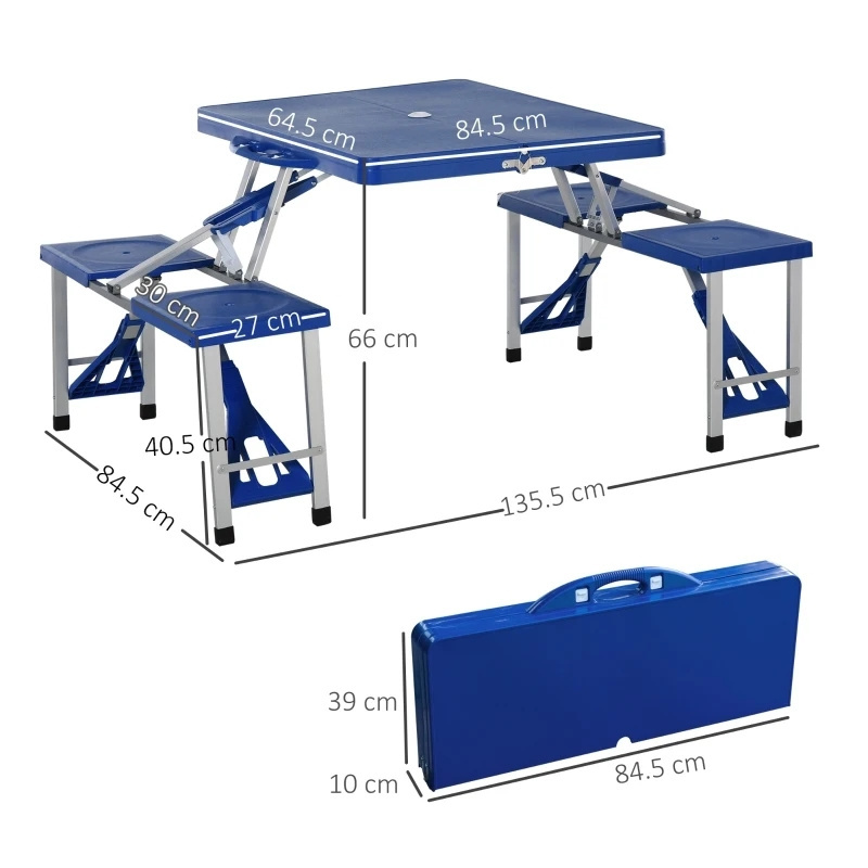 Modern Blue ABS Foldable Camping Outdoor Table and chars Portable Folding Picnic Table with umbrella hole