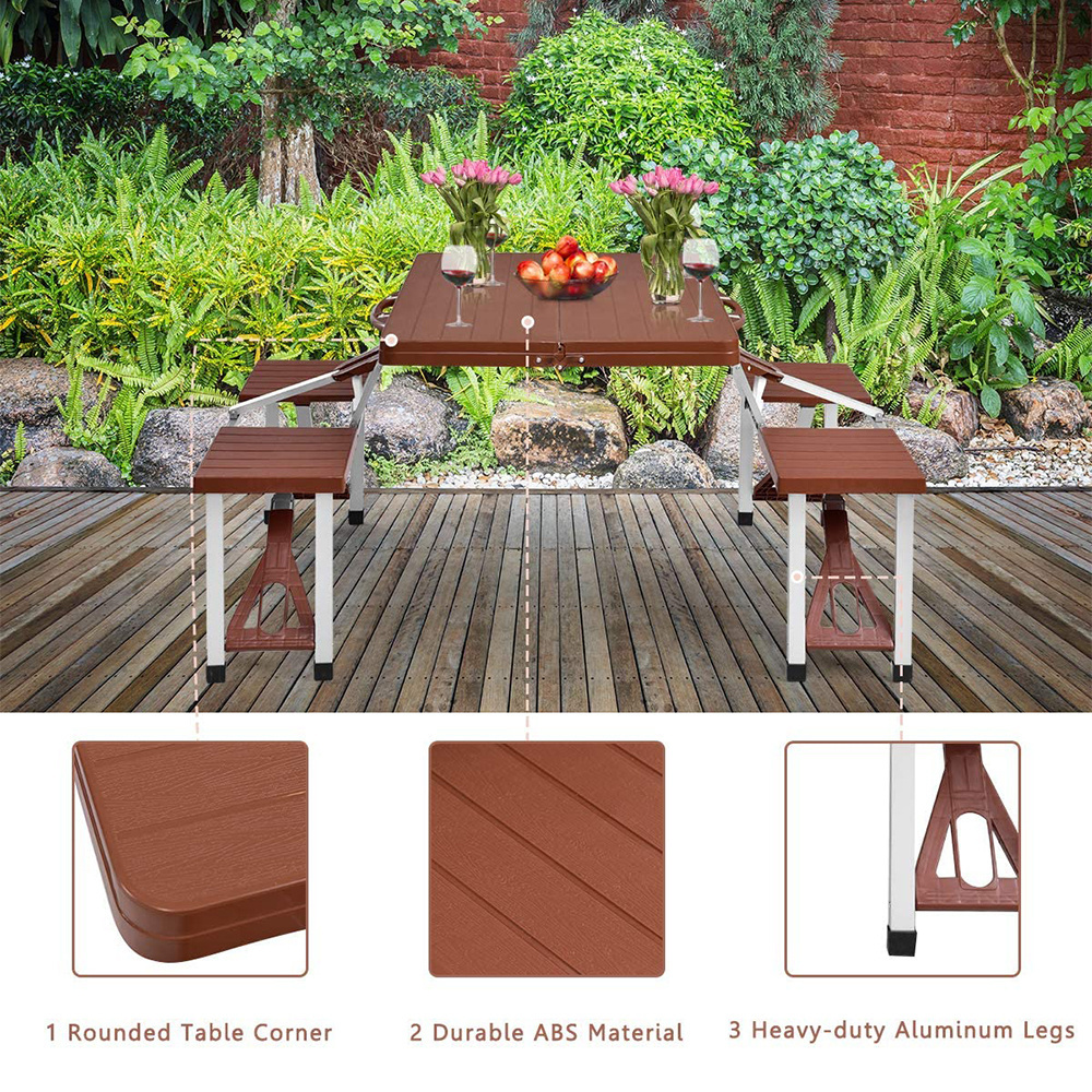 Plastic Aluminum Wood Gain Folding Portable Outdoor Camping Table and chair set for Travel