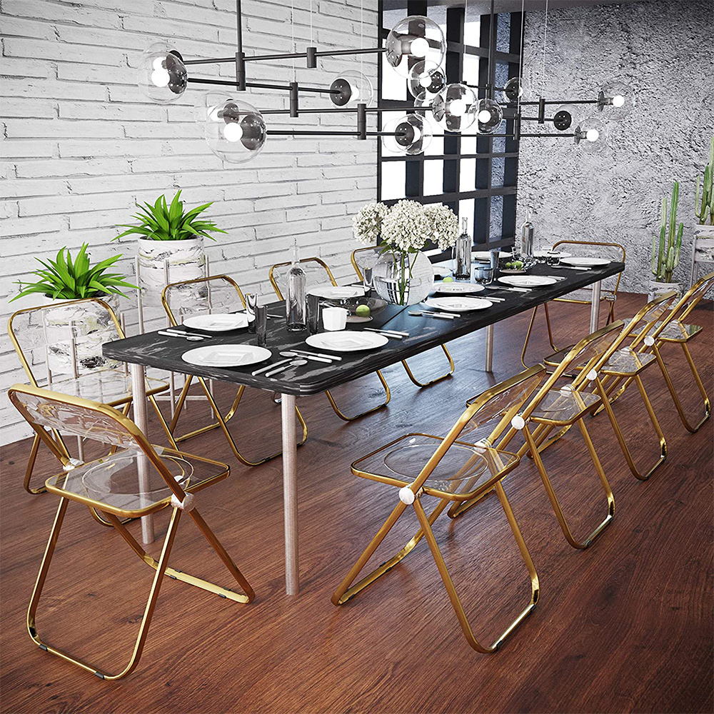 Acrylic transparent clear chrome plastic folding foldable dining chair gold