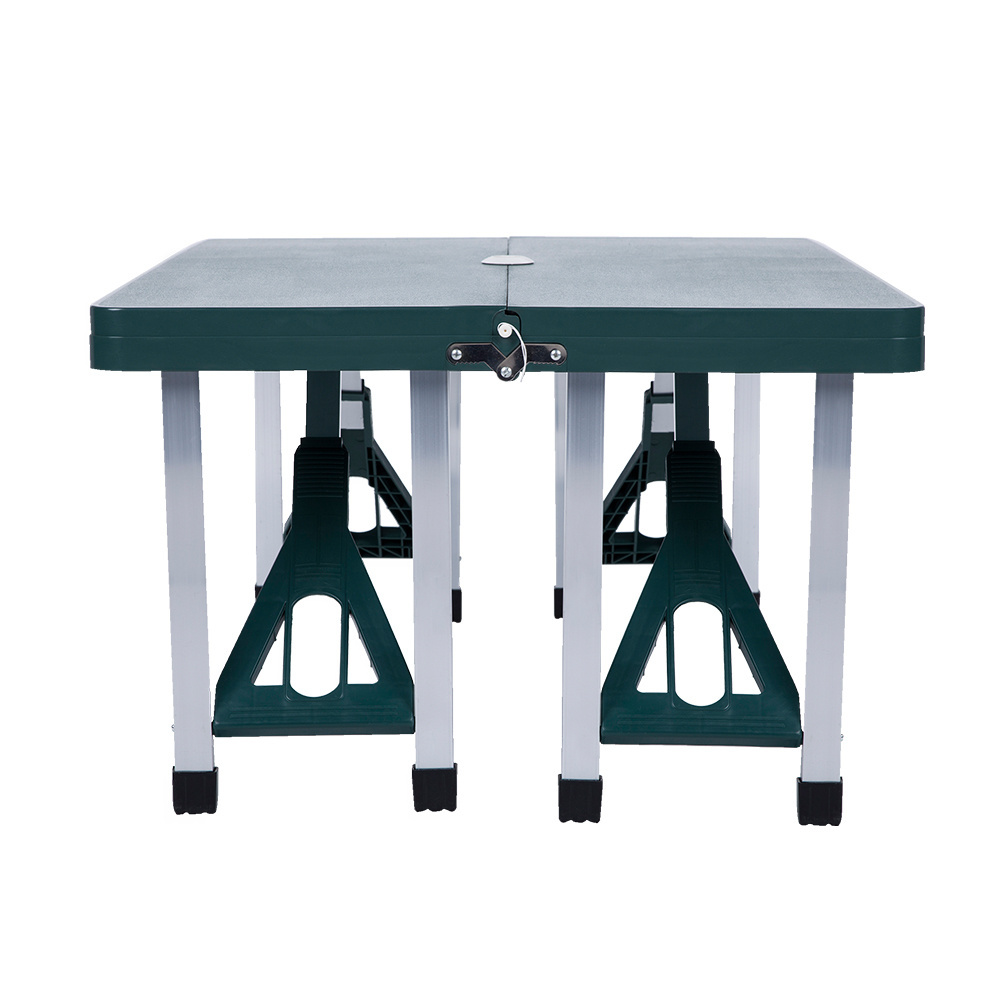 Garden green outdoor plastic folding bench table chairs and table set