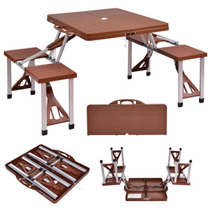 Plastic Aluminum Wood Gain Folding Outdoor Camping Table and chair set Portable for Travel