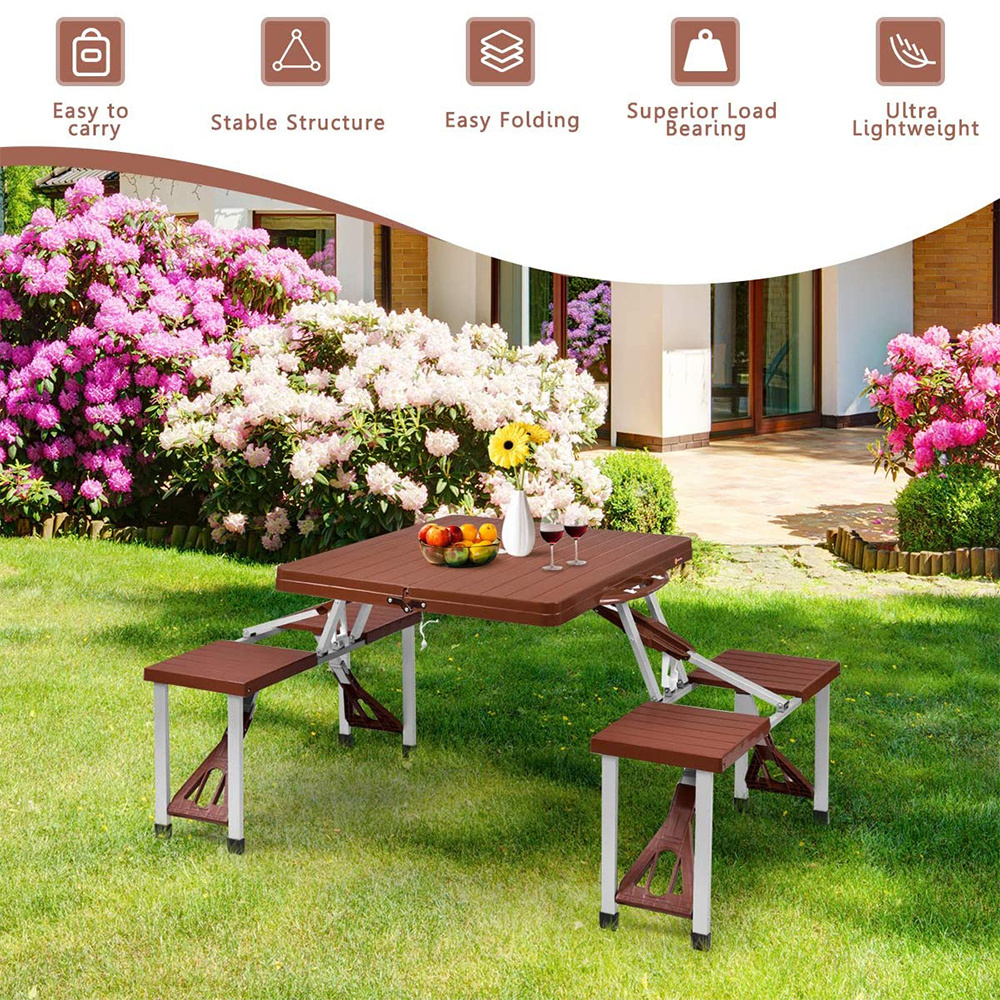 Plastic Aluminum Wood Gain Folding Portable Outdoor Camping Table and chair set for Travel