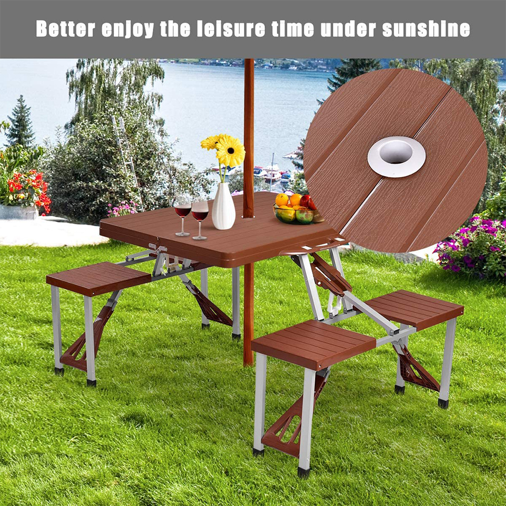 Plastic Aluminum Wood Gain Folding Outdoor Camping Table and chair set Portable for Travel