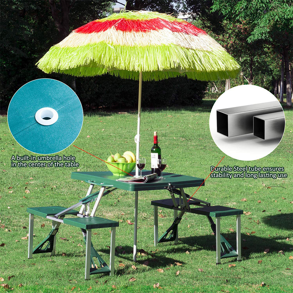 Garden green outdoor plastic folding bench table chairs and table set