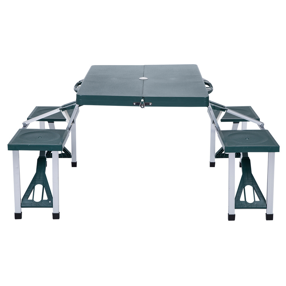 Garden green outdoor plastic folding bench table chairs and table set