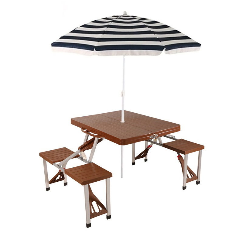 Custom wooden outdoor folding picnic table chairs with umbrella portable