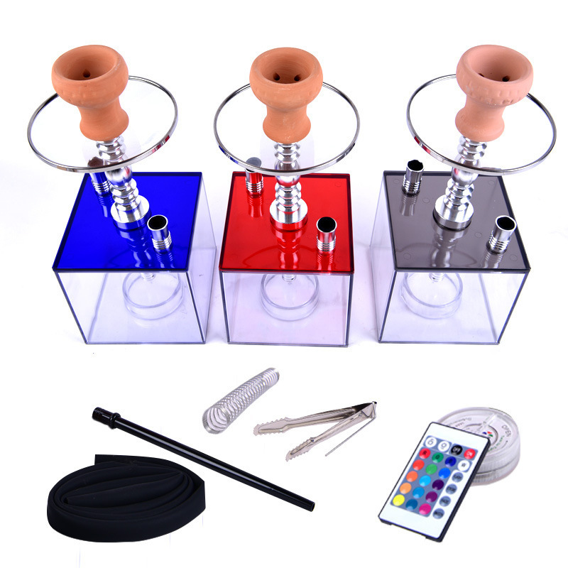 tobacco accessories plastic square cube silicone pipe light base holder acrylic hookah shisha with led lights