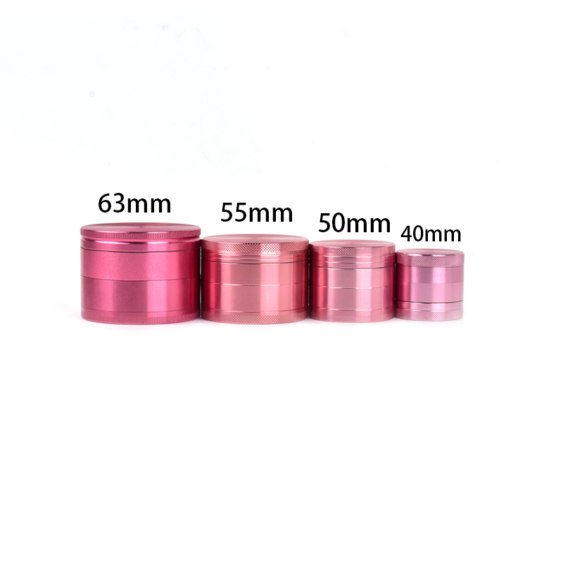 Custom logo engraved 40mm 50mm 55mm 63mm thin bob marley metal stainless steel pink herb spice grinders