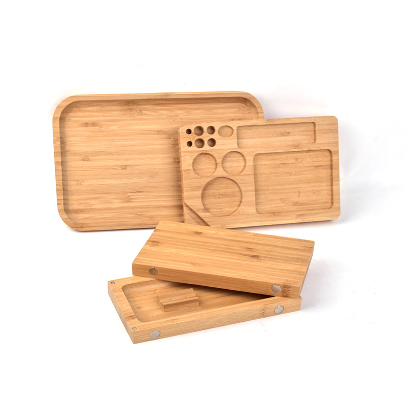 Custom small smoking accessories herbal cigarette magnetic magnet cigar bamboo wood wooden handles rolling tray