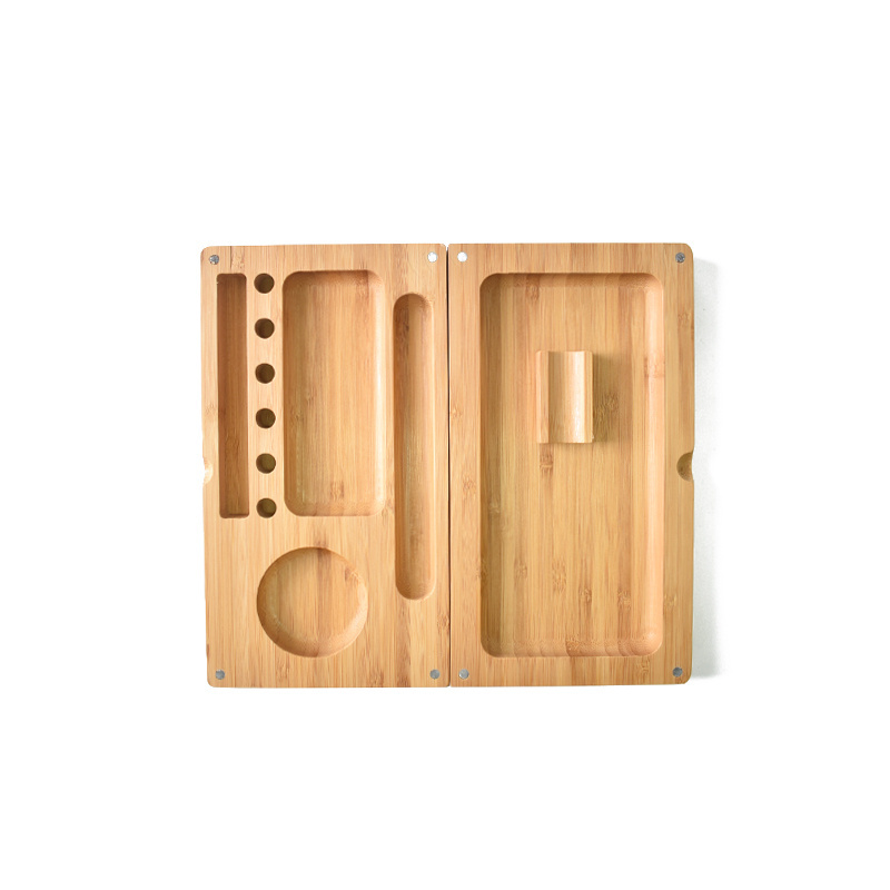 Custom small smoking accessories herbal cigarette magnetic magnet cigar bamboo wood wooden handles rolling tray