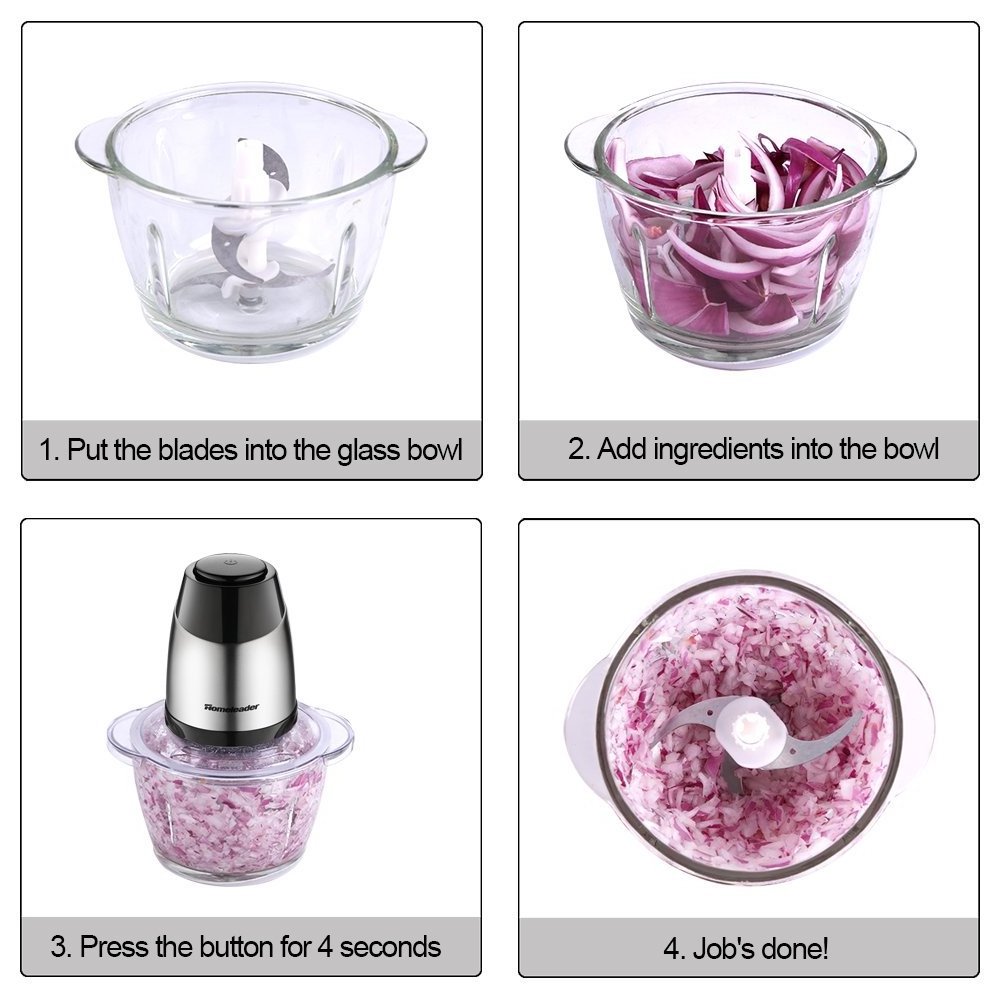 5 Cup Food Processor1.2L Glass Bowl Grinder Chopper for Meat/Vegetables/Fruits/Nuts/Stainless Electric Food Chopper