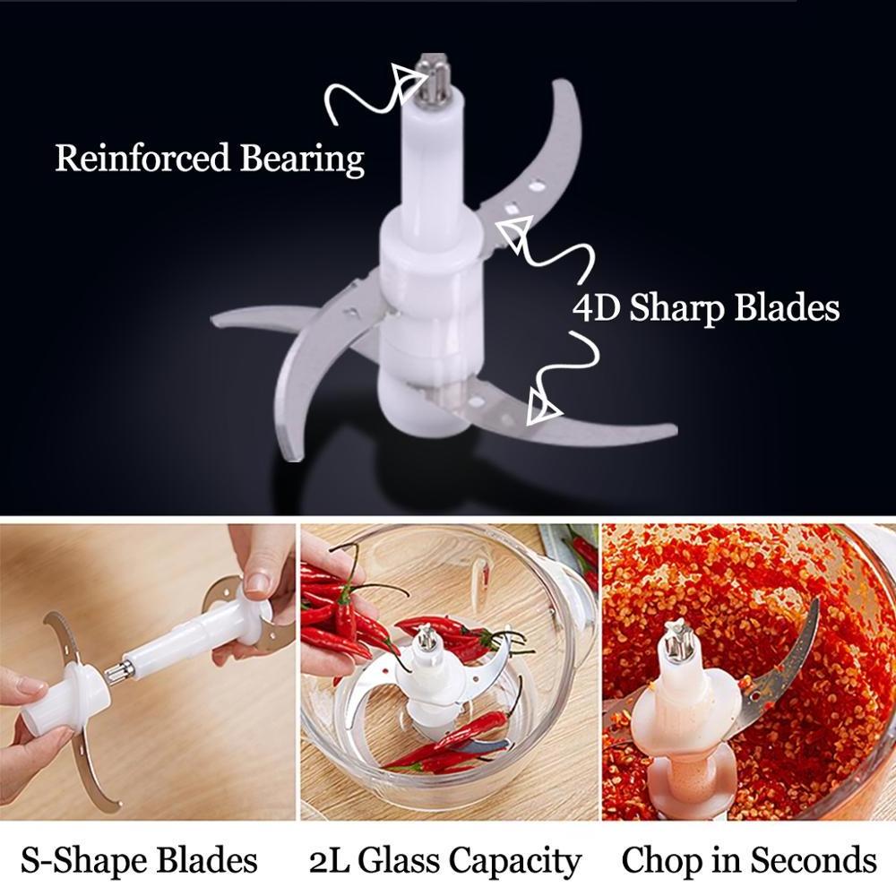 4 Sharp Blades 2L BPA-Free Glass Bowl Blender Grinder Food Chopper for Meat and Vegetables