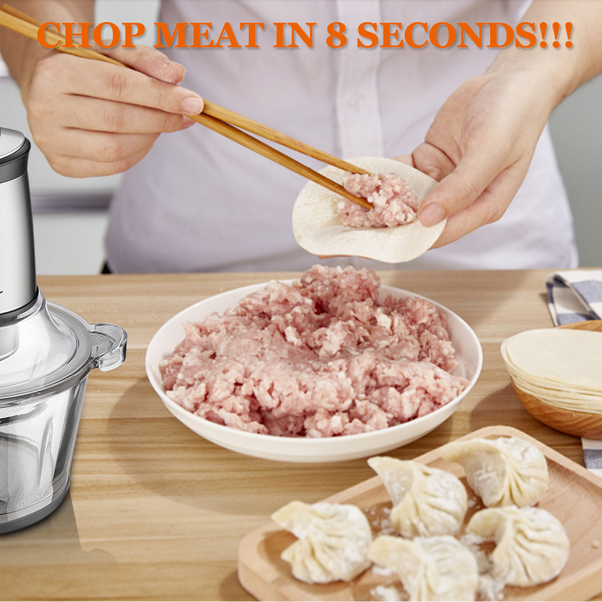 4 Sharp Blades 2L BPA-Free Glass Bowl Blender Grinder Food Chopper for Meat and Vegetables