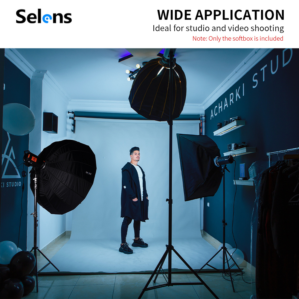 Selens 16 Rods Quick Release Deep Parabolic Softbox 70cm 90cm 120cm Quick Set up Folding Softbox with Diffusers Honeycomb Grid