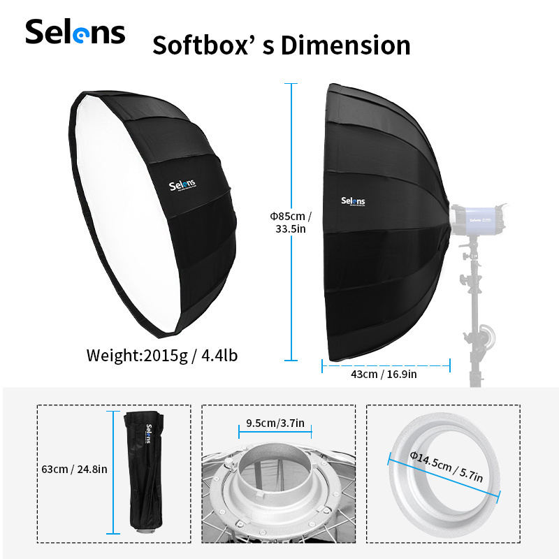 Selens 85cm 16 Rods Quick Folding Portable Beauty Dish Umbrella Softbox with Bowens Mount for Portrait Photography Photo Studio