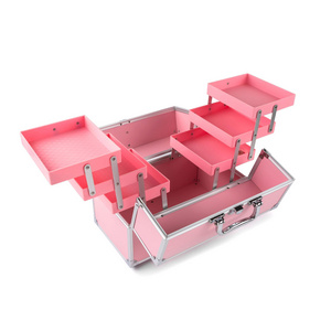 High quality aluminum PVC fashion make-up case cosmetic storage box beauty  lipstick eye -shadow brush traymake up box