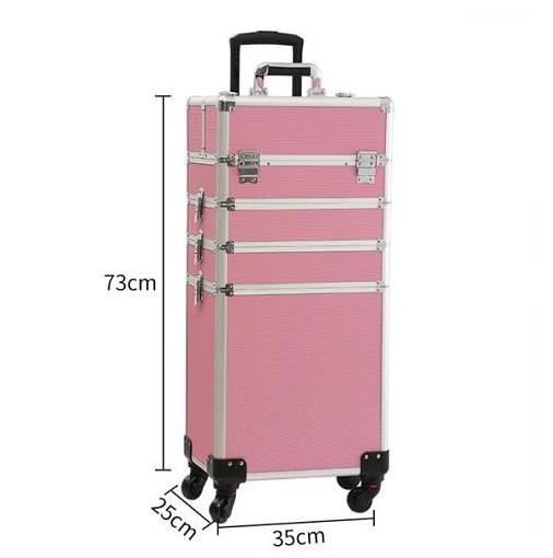 4 in 1 Professional Large Hard Aluminum Cosmetic Rolling Travel Barber Case Salon Lockable Trolley Makeup Train Case with Wheels