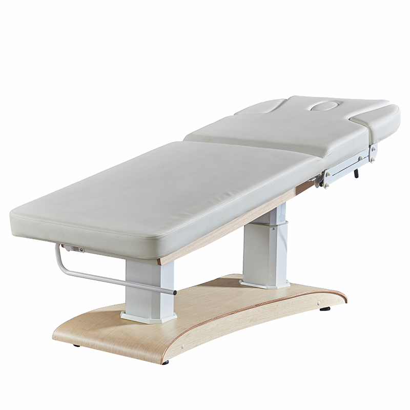 Electric Wood Massage Table with Roll Paper Holder Height Adjustable Hydraulic Spa Curved Lash Bed 4 Motors for Beauty Salon