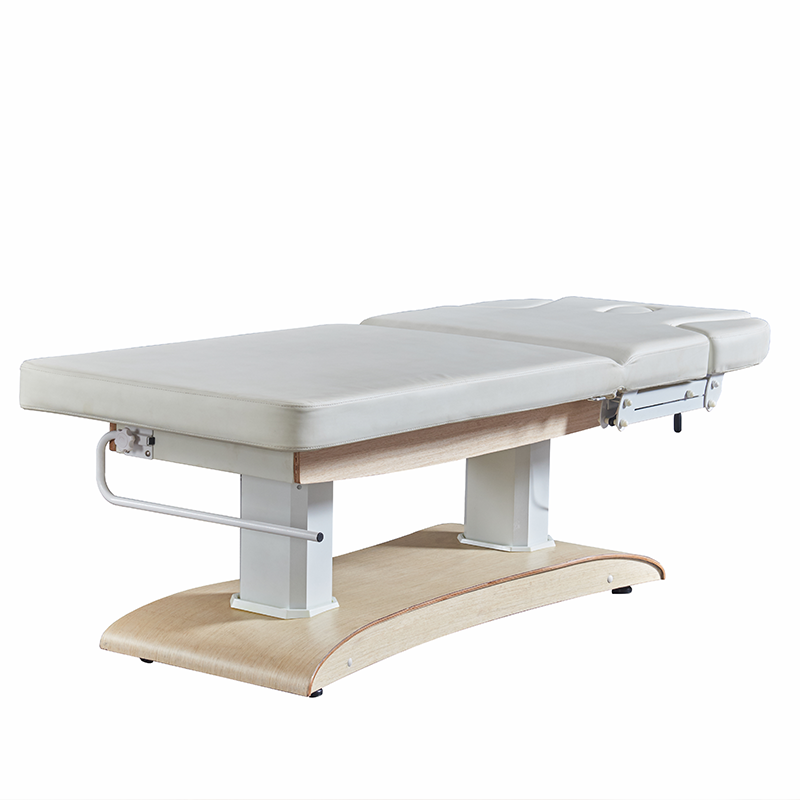 Electric Wood Massage Table with Roll Paper Holder Height Adjustable Hydraulic Spa Curved Lash Bed 4 Motors for Beauty Salon