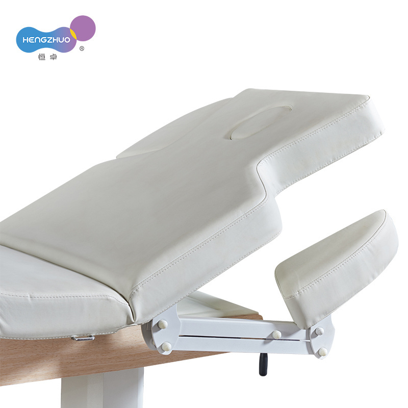 Electric Wood Massage Table with Roll Paper Holder Height Adjustable Hydraulic Spa Curved Lash Bed 4 Motors for Beauty Salon