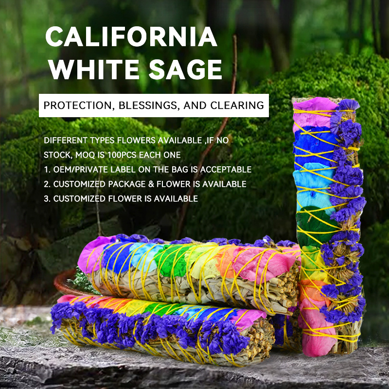 Hot Selling californian white sage smudge stick incense high quality with 7 colors roses