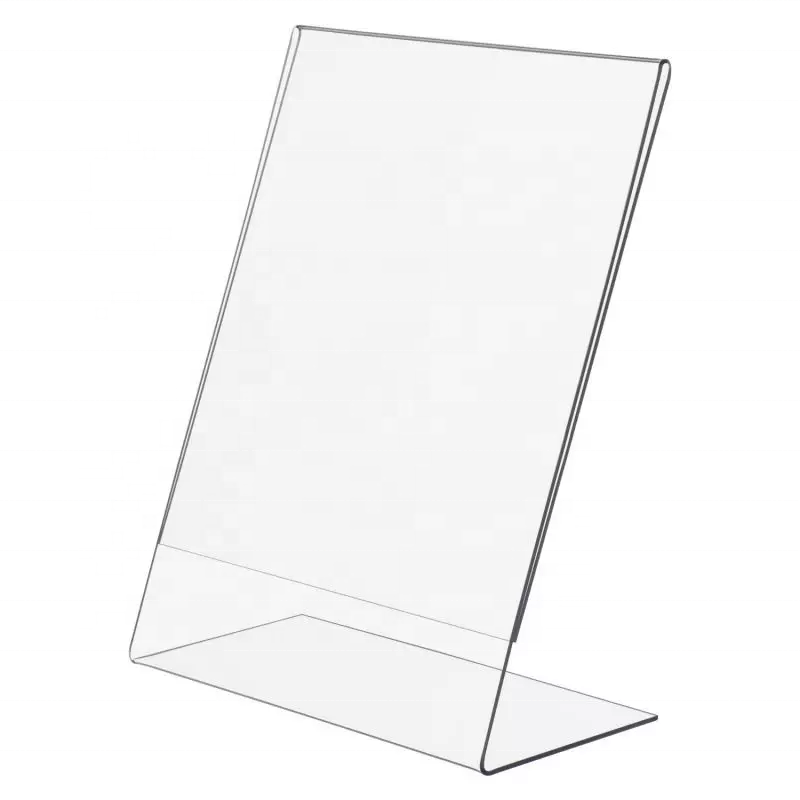 Signage Display Stand Holder Frame Customized L Shape Acrylic Countertop Slant Leaflet Table Sign