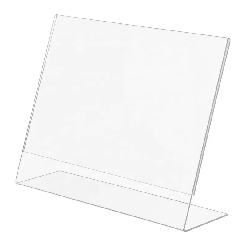 Signage Display Stand Holder Frame Customized L Shape Acrylic Countertop Slant Leaflet Table Sign