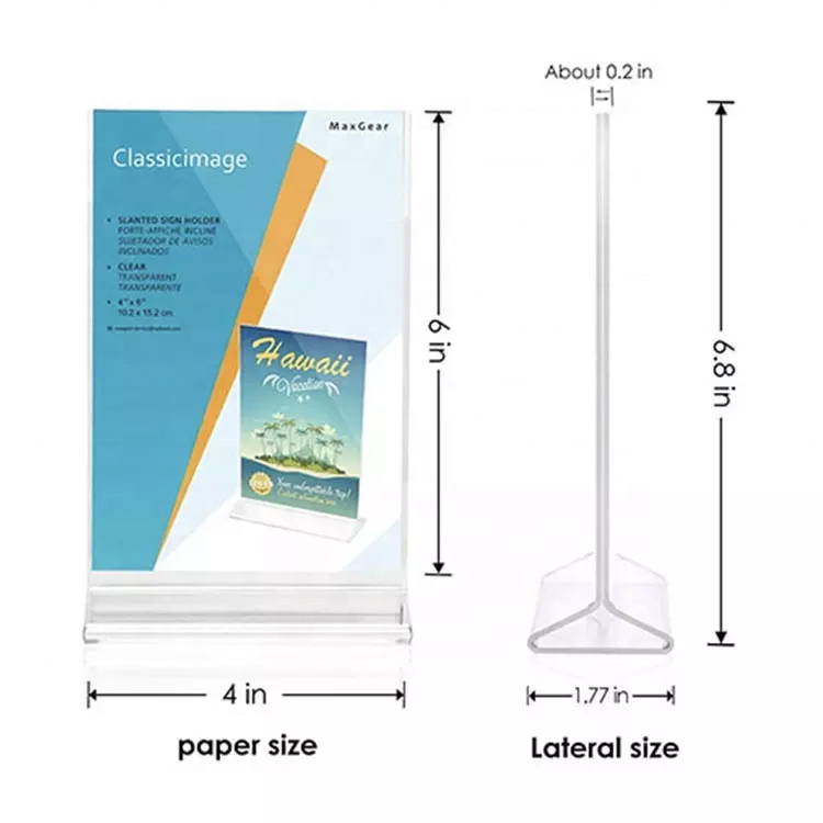 Signage Display Stand Holder Frame Customized L Shape Acrylic Countertop Slant Leaflet Table Sign