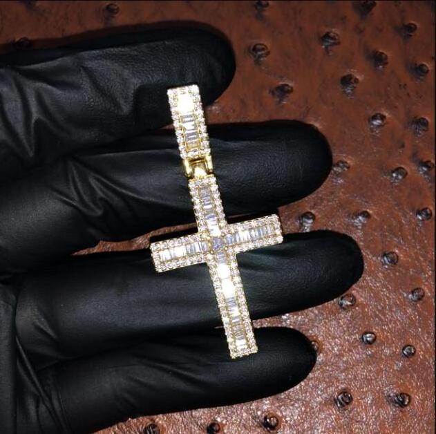 iced out moissanie baguette cross jewelry 925 silver hip hop custom vvs moissanie cross pendant