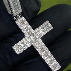 iced out moissanie baguette cross jewelry 925 silver hip hop custom vvs moissanie cross pendant