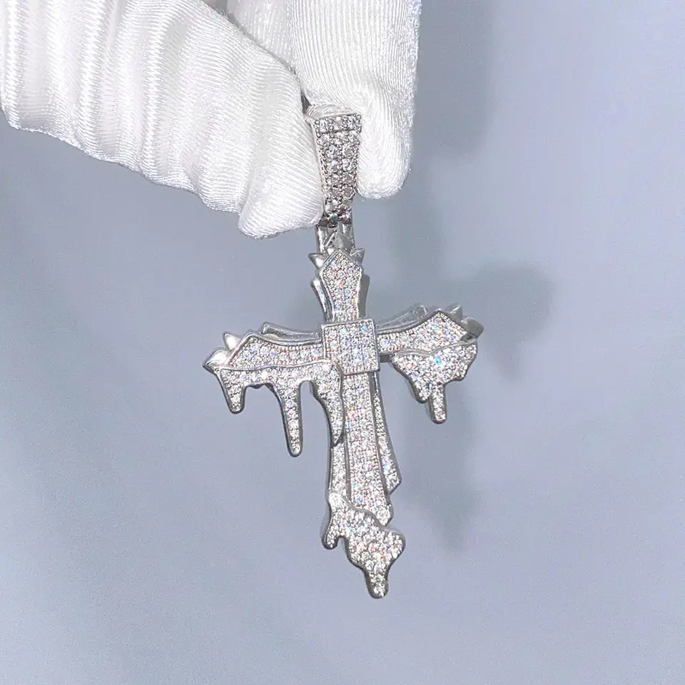 iced out moissanie baguette cross jewelry 925 silver hip hop custom vvs moissanie cross pendant