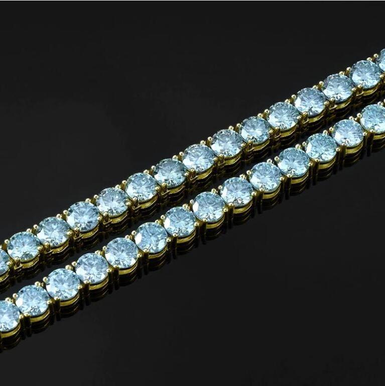 Mens hip hop jewelry 925 silver blue green moissanite tennis chain 3mm 4mm vvs diamond moissanite tennis necklace