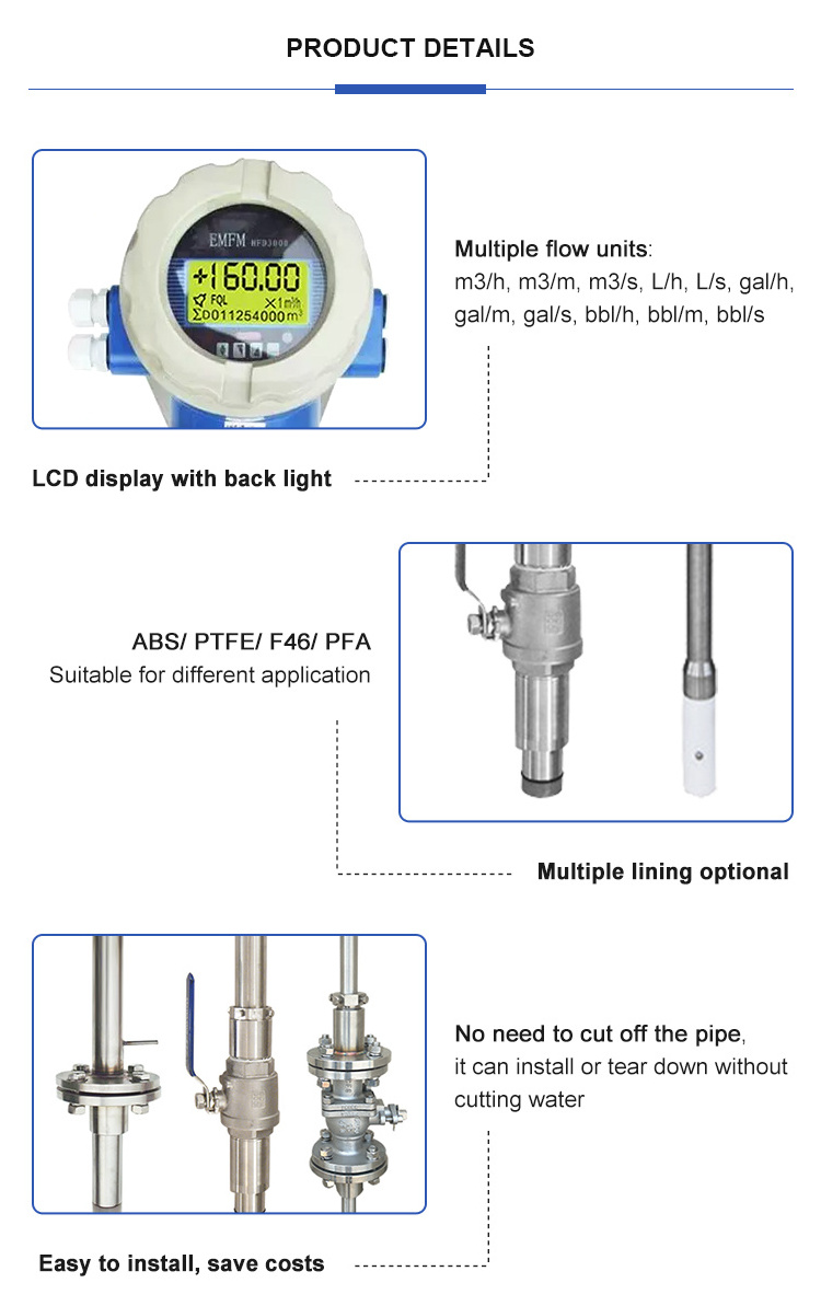 Holykell stainless steel 4-20ma rs485 electromagnetic flow meter insertion liquid magnetic flowmeter